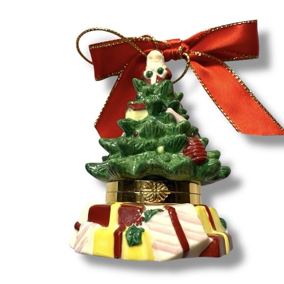 VTG Spode Porcelain Christmas Tree Hinged Trinket Box Ornament Collectible 3” - Picture 6 of 13